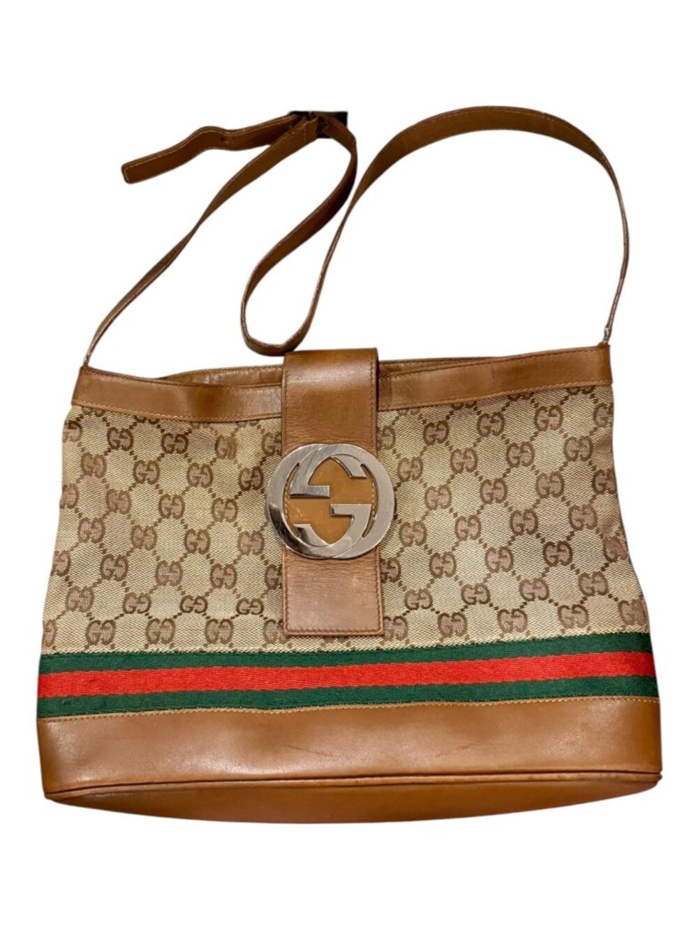 Gucci Limited Edition Canvas & Leather Shoulder Bag With Web Stripe Accent